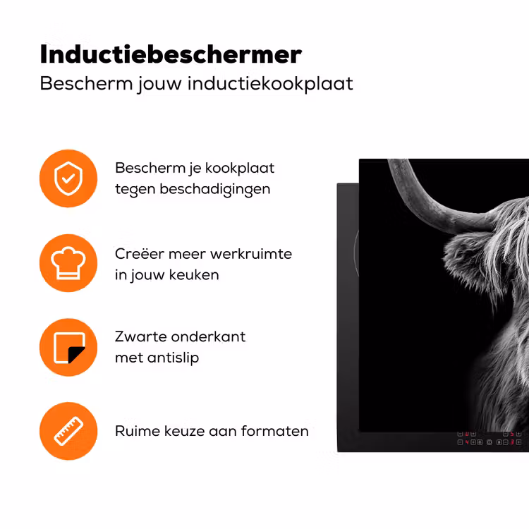 Schotse Hooglander - Horens - Zwart - Wit - Koe - Wild - Dieren Inductie beschermer vinyl 3mm klein -zzzzzzz-td-ups
