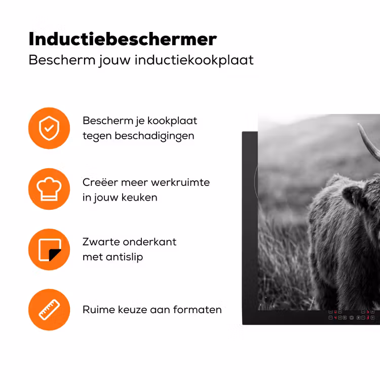 Schotse hooglander - Kalf - Zwart - Wit Inductie beschermer vinyl 3mm klein -zzzzzzz-td-ups