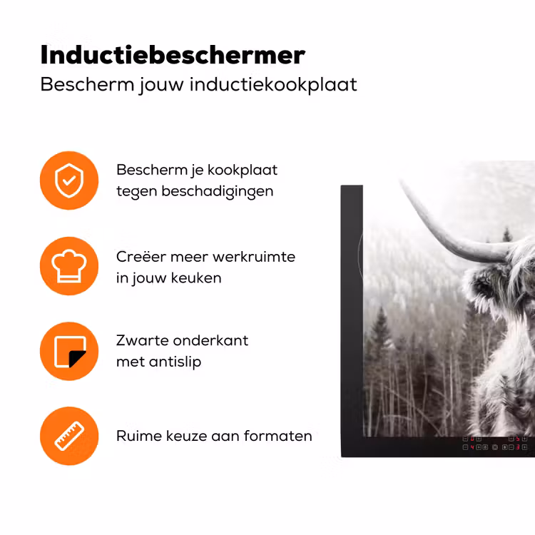 Schotse hooglander - Koe - Dieren - Zwart - Wit Inductie beschermer vinyl 3mm klein -zzzzzzz-td-ups