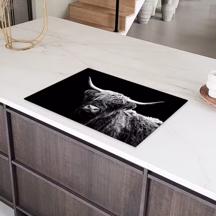 Schotse Hooglander - Koe - Zwart - Wit - Dieren Inductie beschermer vinyl 3mm klein -sfeer8