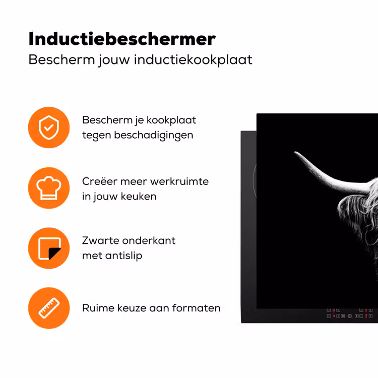 Schotse Hooglander - Koe - Zwart - Wit - Dieren Inductie beschermer vinyl 3mm klein -zzzzzzz-td-ups