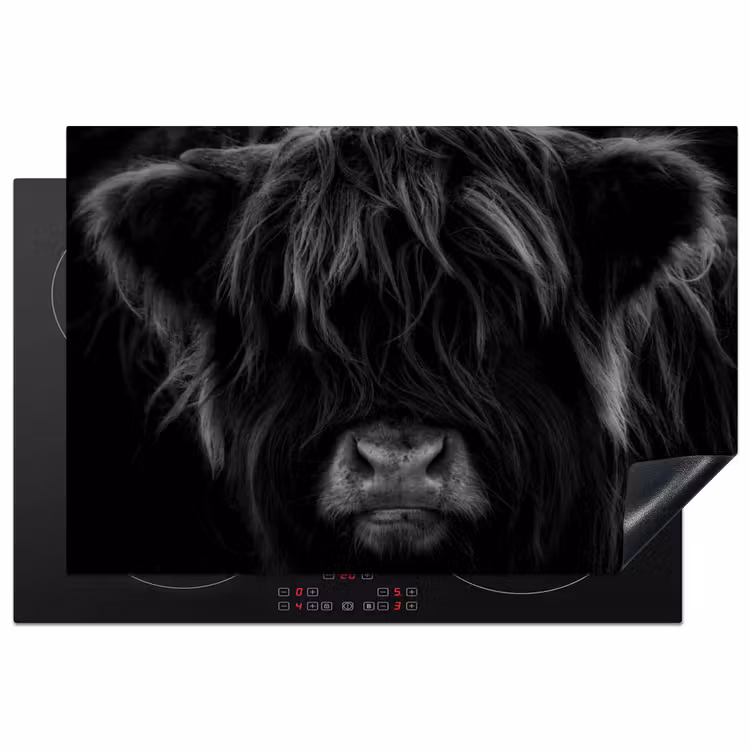Schotse hooglander - Koe - Zwart - Wit - Dieren Inductie beschermer vinyl 3mm klein -3d