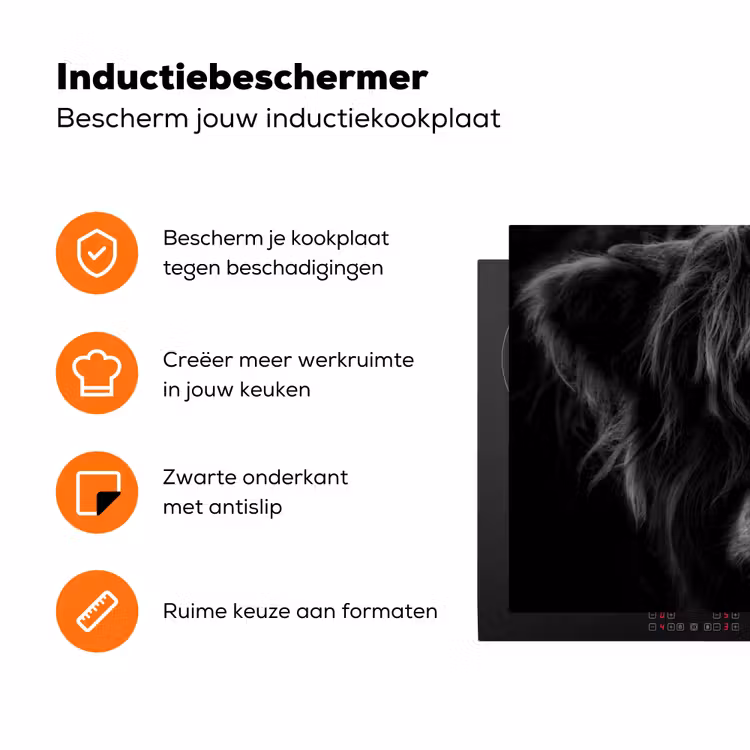 Schotse hooglander - Koe - Zwart - Wit - Dieren Inductie beschermer vinyl 3mm klein -zzzzzzz-td-ups