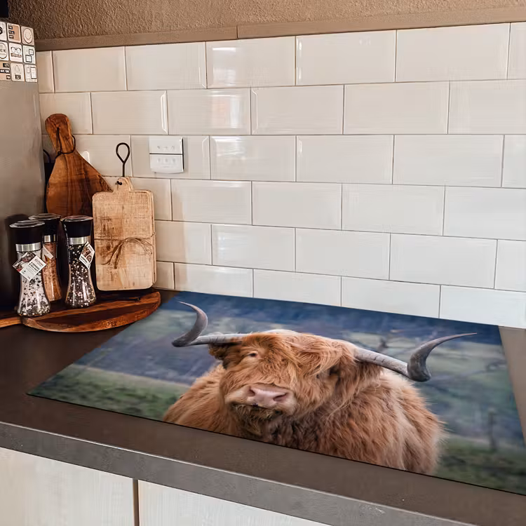 Schotse Hooglander - Koeienkop - Landschap - Natuur - Koe Inductie beschermer vinyl 3mm klein -sfeer3