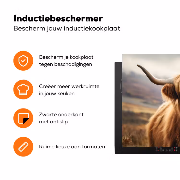 Schotse hooglander - Landschap - Dier Inductie beschermer vinyl 3mm klein -zzzzzzz-td-ups