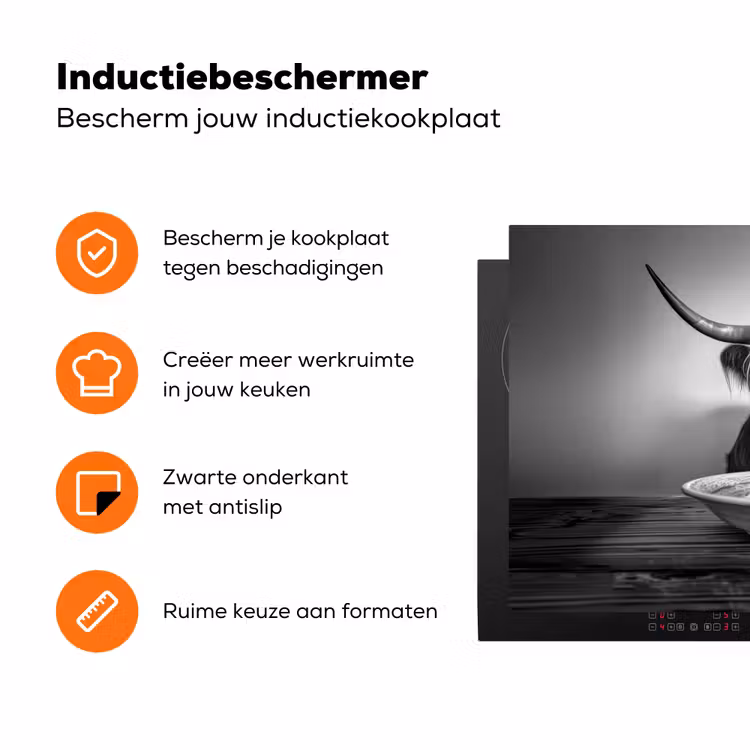 Schotse Hooglander - Spaghetti - Dieren - Zwart wit Inductie beschermer vinyl 3mm klein -zzzzzzz-td-ups