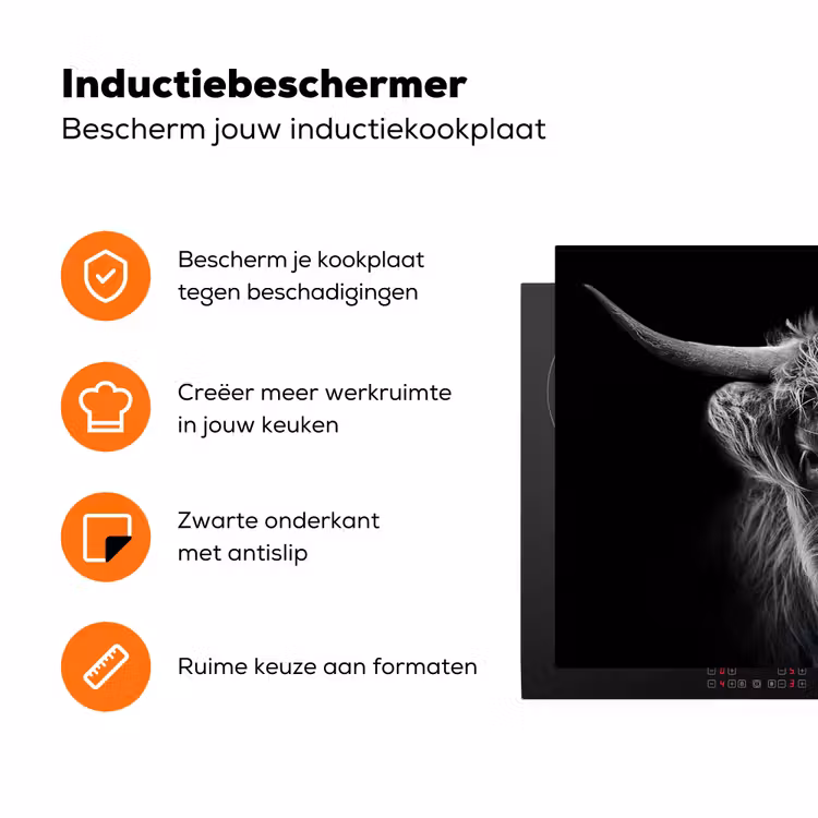 Schotse hooglander - Zwart - Koe - Dieren Inductie beschermer vinyl 3mm klein -zzzzzzz-td-ups