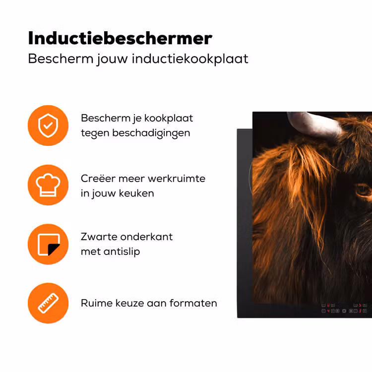 Schotse hooglander - Zwart - Koe - Hoorn - Dieren Inductie beschermer vinyl 3mm klein -zzzzzzz-td-ups