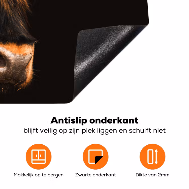 Schotse hooglander - Zwart - Koe - Hoorn - Dieren Inductie beschermer vinyl 3mm klein -zzzzzzz-td-onderkant