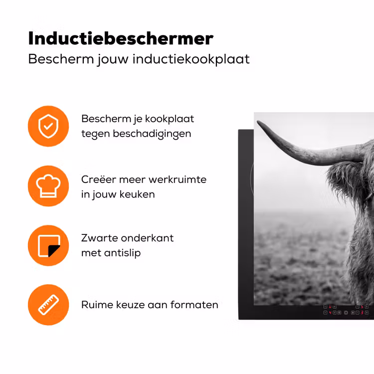 Schotse hooglander - Zwart - Wit - Gras Inductie beschermer vinyl 3mm klein -zzzzzzz-td-ups