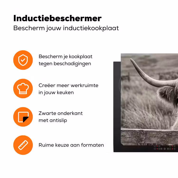 Schotse hooglander - Zwart - Wit - Hout Inductie beschermer vinyl 3mm klein -zzzzzzz-td-ups