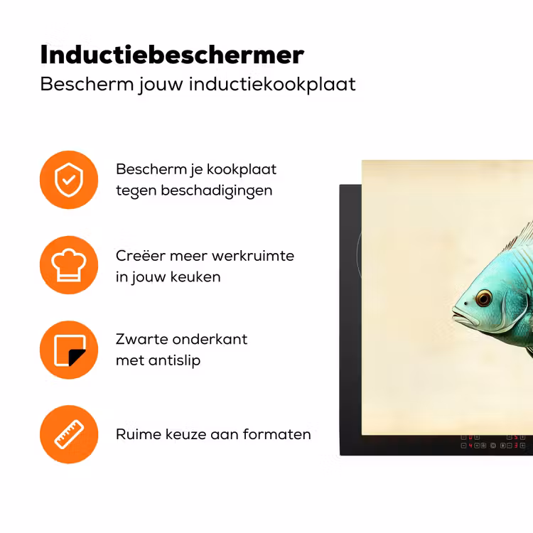 Schubben - Vis - Mint - Minimalistisch Inductie beschermer vinyl 3mm klein -zzzzzzz-td-ups