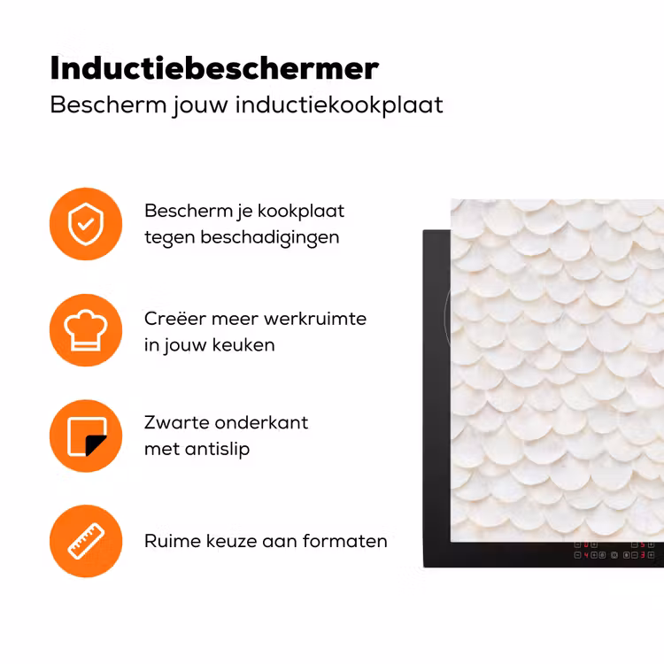 Schubben - Wit - Elegant Inductie beschermer vinyl 3mm klein 276 -zzzzzzz-td-ups
