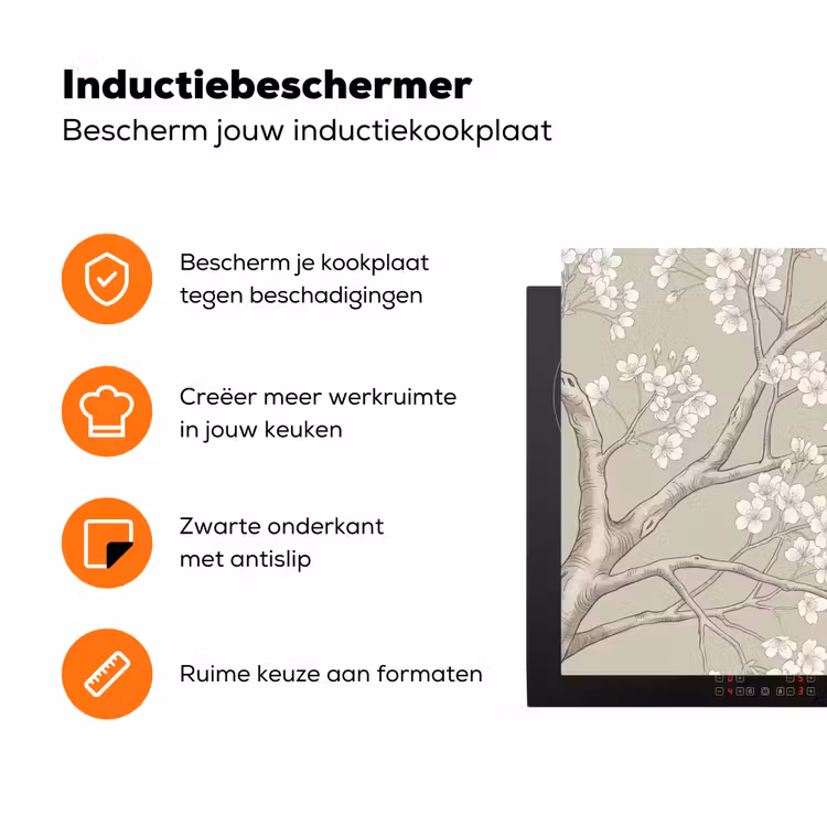 Sereen - Bloesem - Wit Inductie beschermer vinyl 3mm klein -zzzzzzz-td-ups