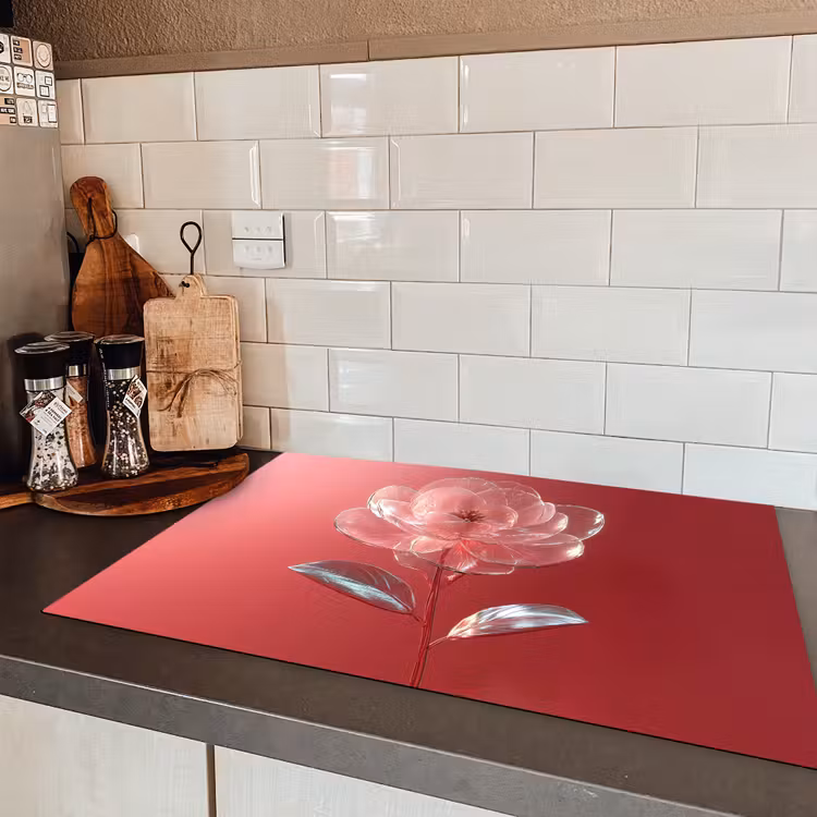 Sierlijk - Bloem - Roze - Glazen Inductie beschermer vinyl 3mm klein -sfeer3