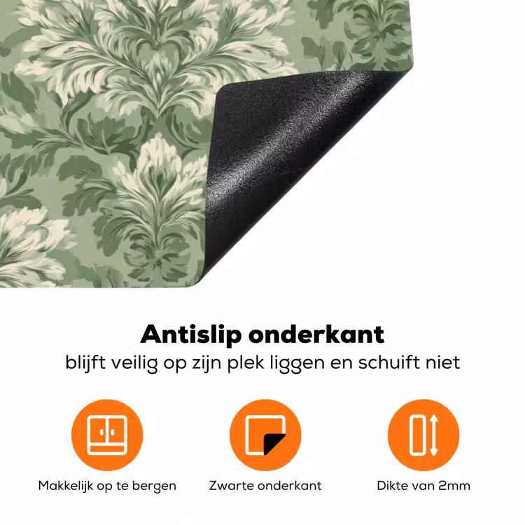 Sierlijk - Lichtgroen - Planten - Patroon - Getailleerd Inductie beschermer vinyl 3mm klein 276 -zzzzzzz-td-onderkant