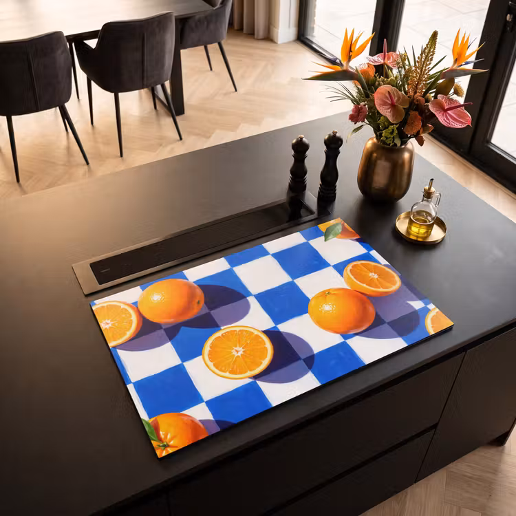 Inductiebeschermer - Sinaasappel - Geruit - Eten - Sinaasappel - Geruit - Eten Inductie beschermer vinyl 3mm klein