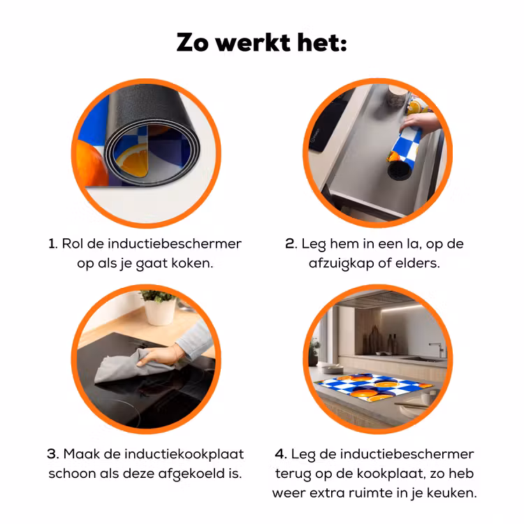 Inductiebeschermer - Sinaasappel - Geruit - Eten - Sinaasappel - Geruit - Eten Inductie beschermer vinyl 3mm klein