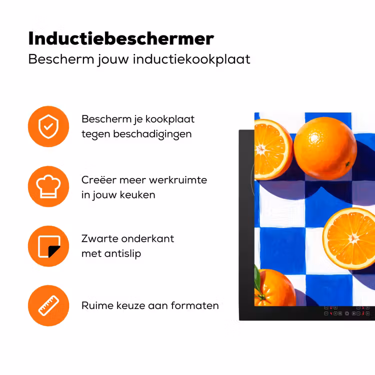 Inductiebeschermer - Sinaasappel - Geruit - Eten - Sinaasappel - Geruit - Eten Inductie beschermer vinyl 3mm klein