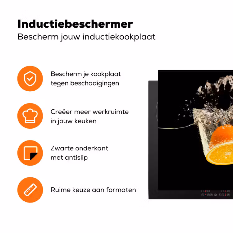 Sinaasappel - Stilleven - Water - Zwart - Fruit Inductie beschermer vinyl 3mm klein -zzzzzzz-td-ups