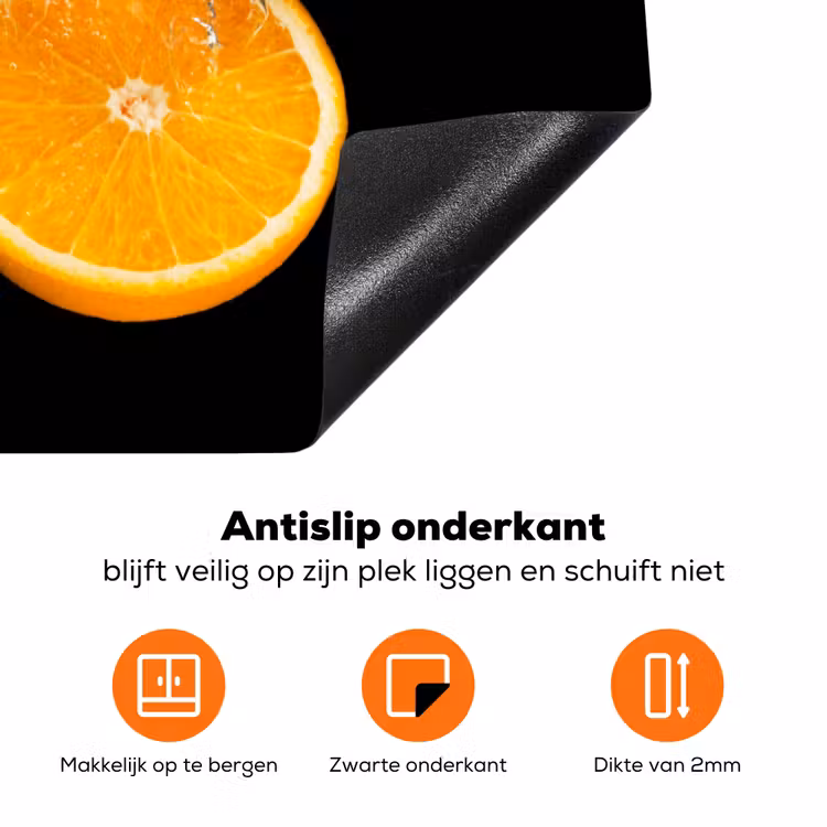 Sinaasappel - Stilleven - Water - Zwart - Fruit Inductie beschermer vinyl 3mm klein -zzzzzzz-td-onderkant