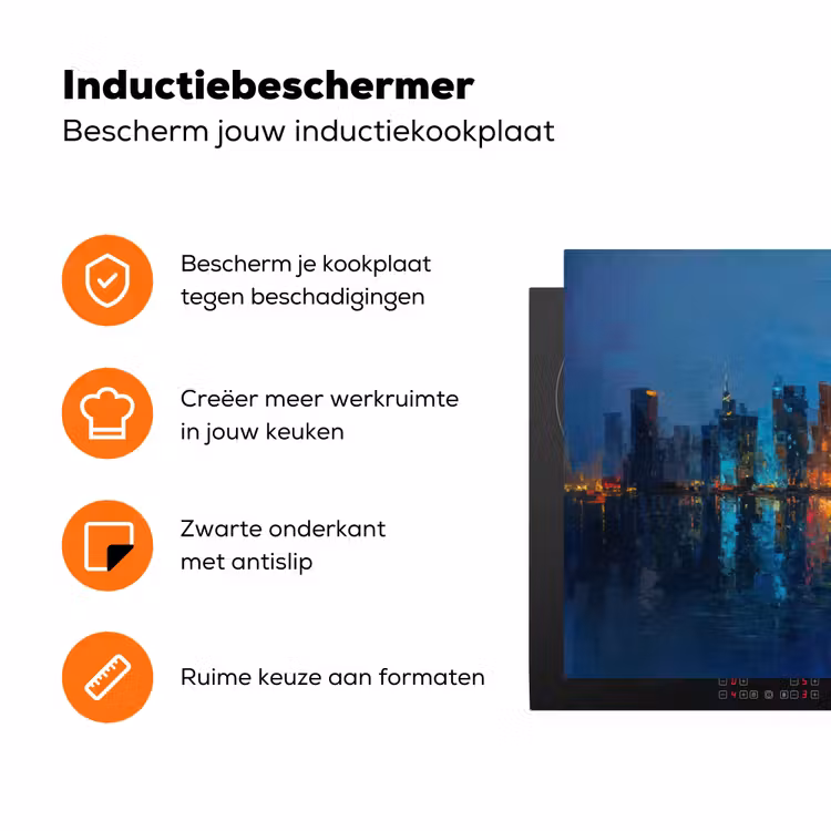 Skyline - Penseelstreken - Donkerblauw - Lichtgevend Inductie beschermer vinyl 3mm klein -zzzzzzz-td-ups