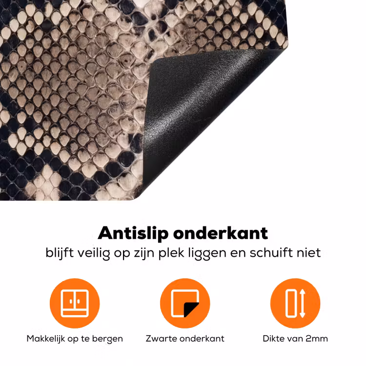Slangenprint - Python - Bruin Inductie beschermer vinyl 3mm klein -zzzzzzz-td-onderkant