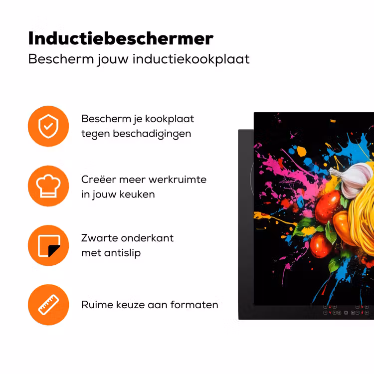 Spaghetti - Graffiti - Verf - Kleurrijk - Eten - Modern Inductie beschermer vinyl 3mm klein -zzzzzzz-td-ups