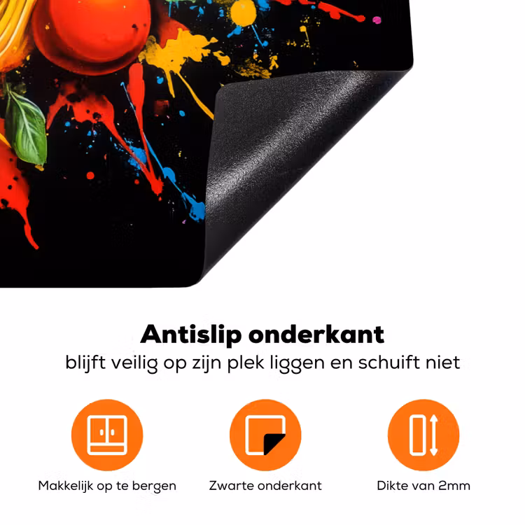 Spaghetti - Graffiti - Verf - Kleurrijk - Eten - Modern Inductie beschermer vinyl 3mm klein -zzzzzzz-td-onderkant