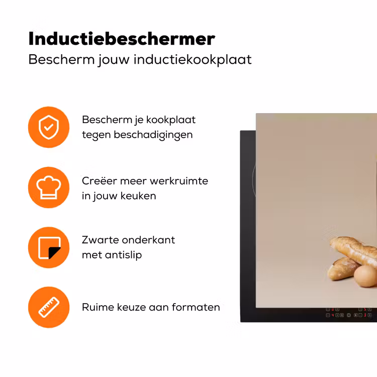 Spaghetti - Melk - Tomaten - Eieren - Brood Inductie beschermer vinyl 3mm klein -zzzzzzz-td-ups
