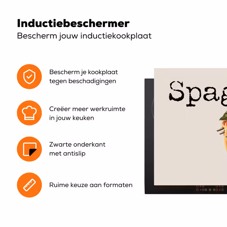 Spaghetti - tomatensaus - Parmezaanse kaas Inductie beschermer vinyl 3mm klein -zzzzzzz-td-ups