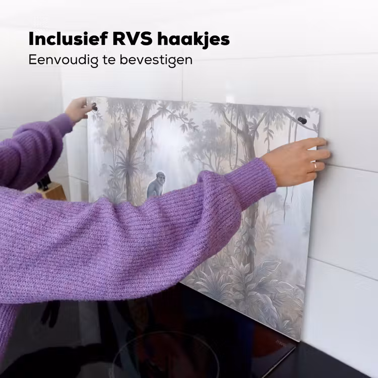 Aap - Boom - Jungle - Natuur - Grijs Inductie beschemer met haakjes klein -ky-ophangen-nl