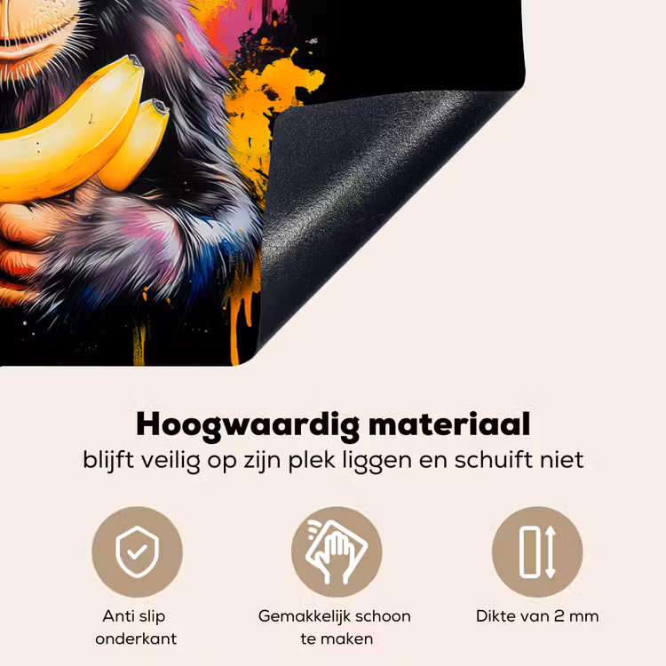 Aap - Graffiti - Kleurrijk - Bananen - Modern Inductie beschemer met haakjes klein -ky-onderkant-nl