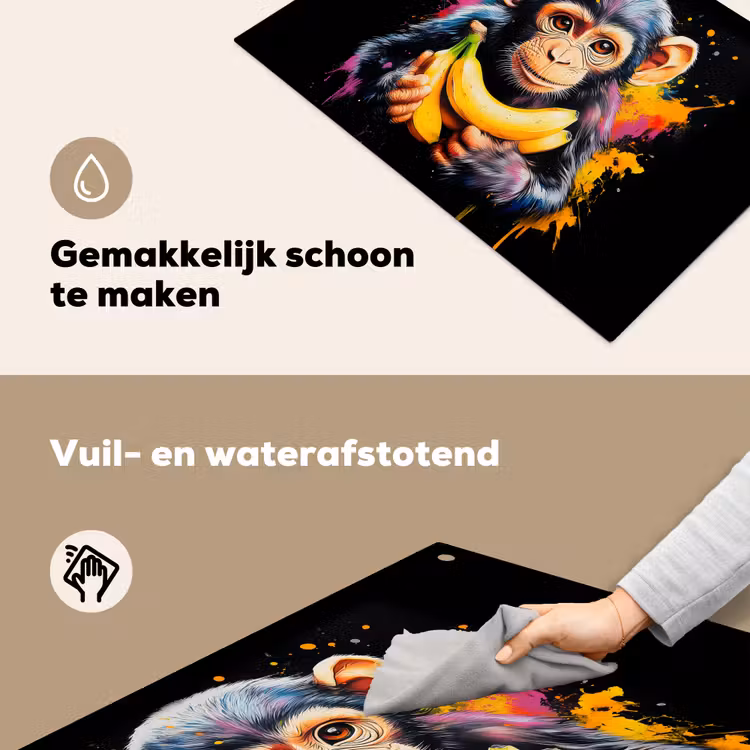 Aap - Graffiti - Kleurrijk - Bananen - Modern Inductie beschemer met haakjes klein -ky-schoon-nl