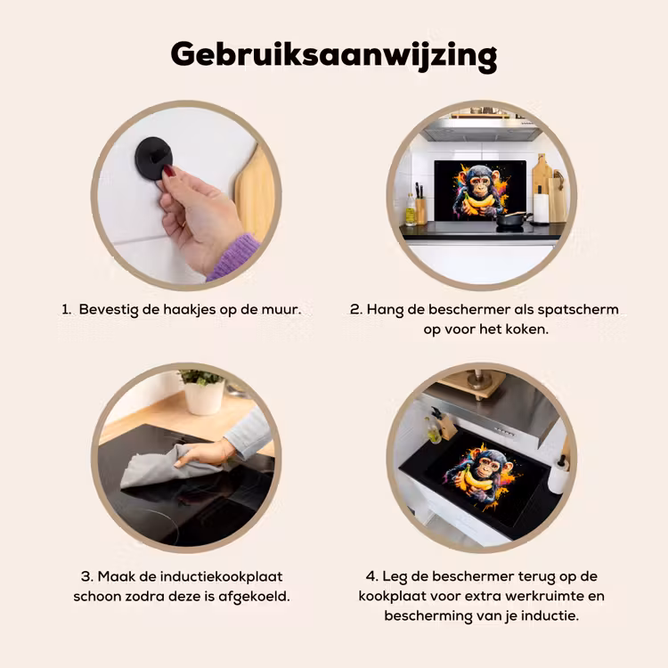 Aap - Graffiti - Kleurrijk - Bananen - Modern Inductie beschemer met haakjes klein -ky-gebruik-nl