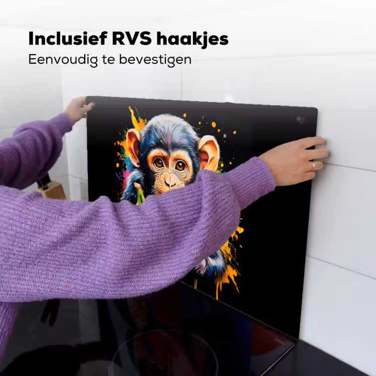 Aap - Graffiti - Kleurrijk - Bananen - Modern Inductie beschemer met haakjes klein -ky-ophangen-nl