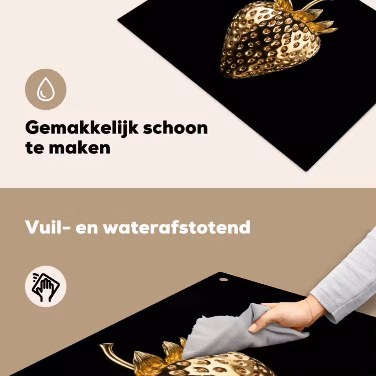 Aardbei - Goud - Zwart - Chrome Inductie beschemer met haakjes klein -ky-schoon-nl
