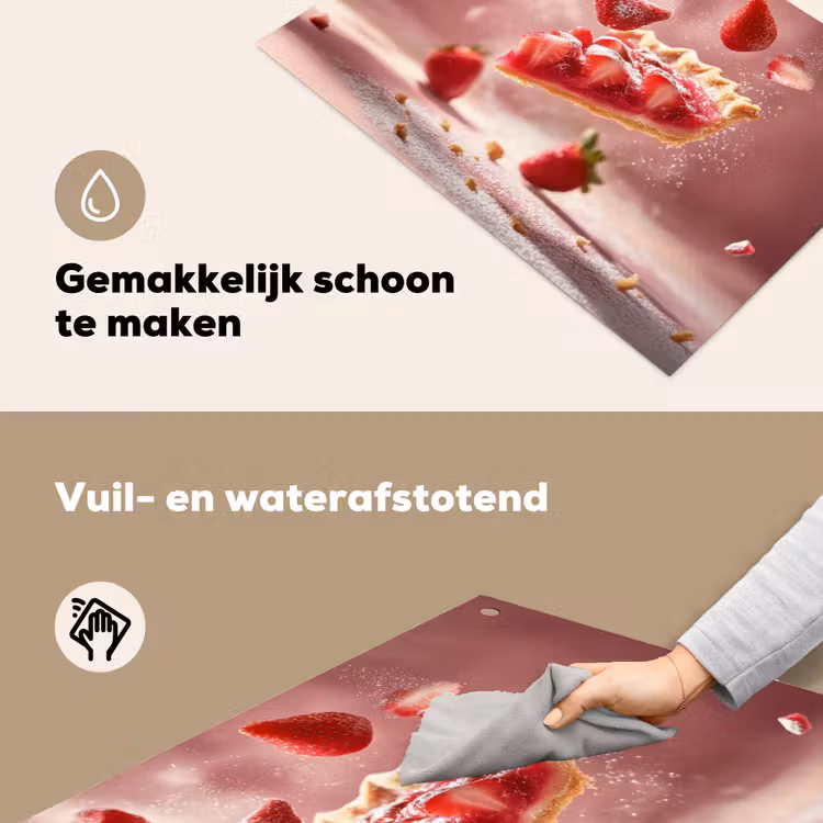 Aardbei - Taart- Eten - Roze Inductie beschemer met haakjes klein -ky-schoon-nl