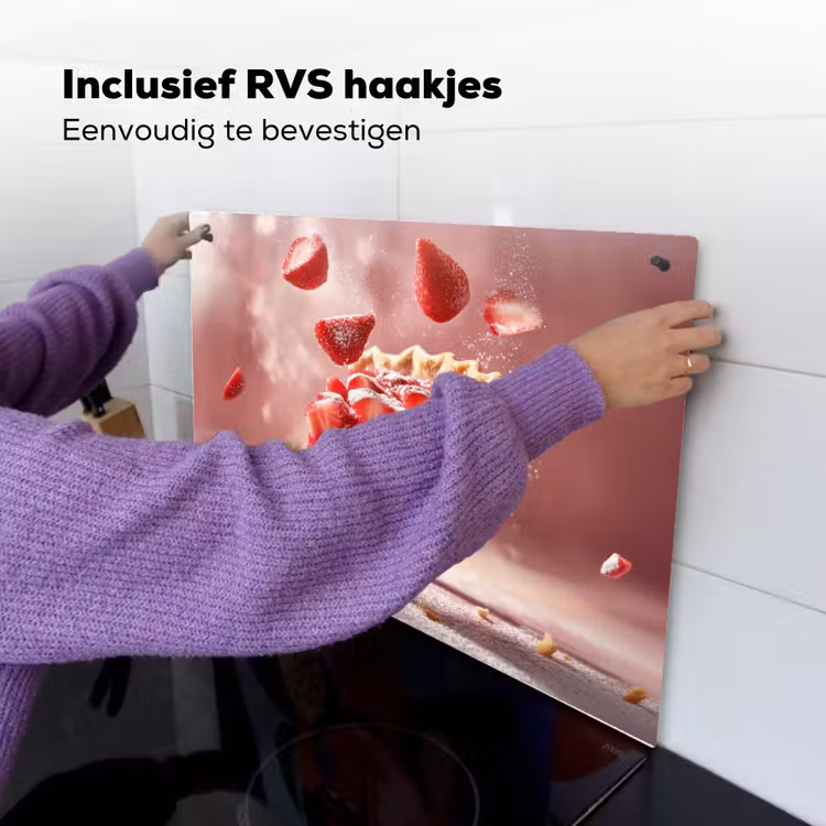 Aardbei - Taart- Eten - Roze Inductie beschemer met haakjes klein -ky-ophangen-nl
