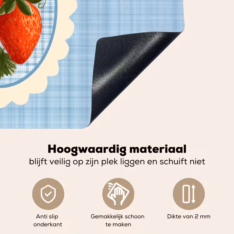 Aardbeien - Lijst - Rood - Geruit Inductie beschemer met haakjes klein -ky-onderkant-nl