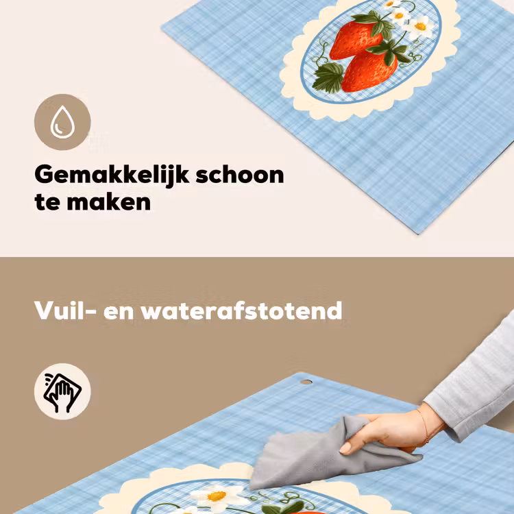 Aardbeien - Lijst - Rood - Geruit Inductie beschemer met haakjes klein -ky-schoon-nl