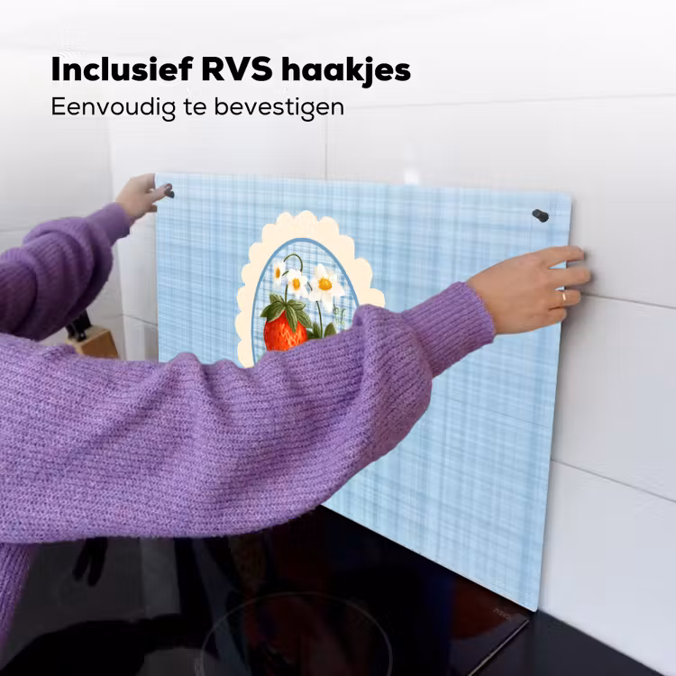 Aardbeien - Lijst - Rood - Geruit Inductie beschemer met haakjes klein -ky-ophangen-nl