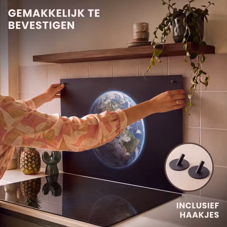 Inductiebeschermer & spatscherm (2in1) - Aarde - Ruimte - Kosmos - Aarde - Ruimte - Kosmos Inductie beschemer met haakjes klein