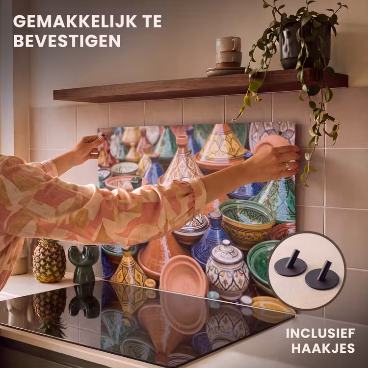 Inductiebeschermer & spatscherm (2in1) - Aardewerk - Kleurrijk - Patroon - Aardewerk - Kleurrijk - Patroon Inductie beschemer met haakjes klein