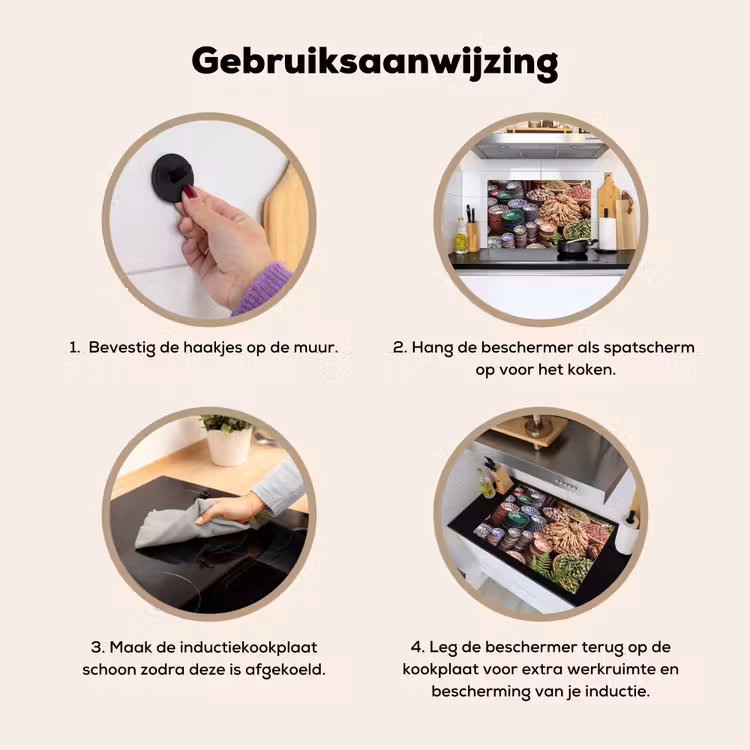 Inductiebeschermer & spatscherm (2in1) - Aardewerk - Oosters - Kleurrijk - Aardewerk - Oosters - Kleurrijk Inductie beschemer met haakjes klein