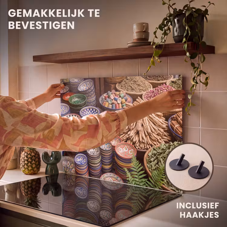 Inductiebeschermer & spatscherm (2in1) - Aardewerk - Oosters - Kleurrijk - Aardewerk - Oosters - Kleurrijk Inductie beschemer met haakjes klein