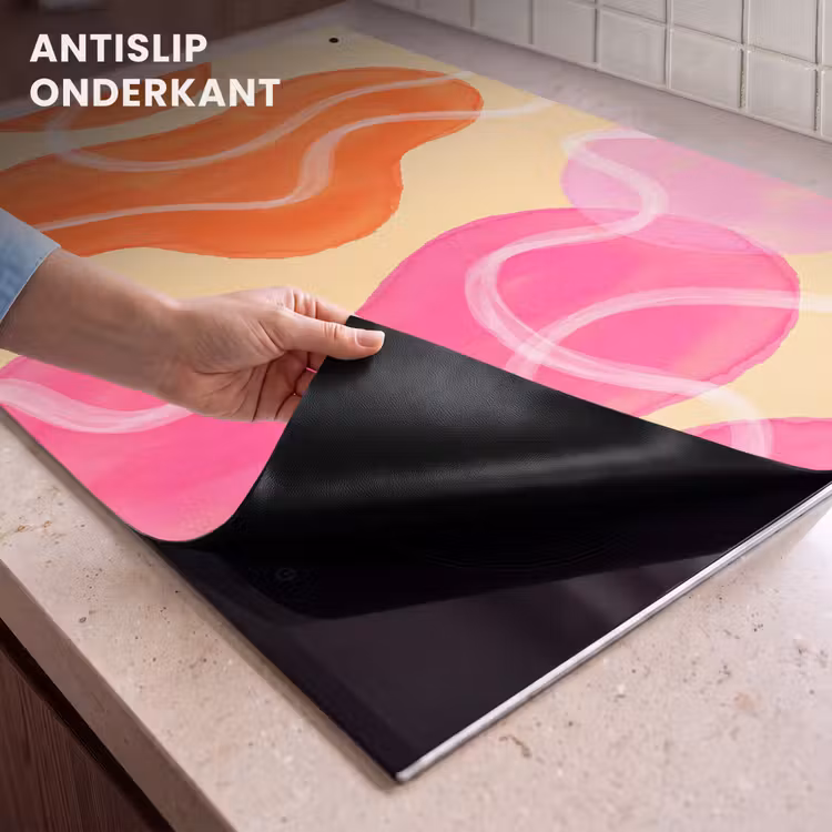 Abstract - Aquarel - Organisch - Oranje - Roze Inductie beschemer met haakjes klein -ky-onderkant-nl