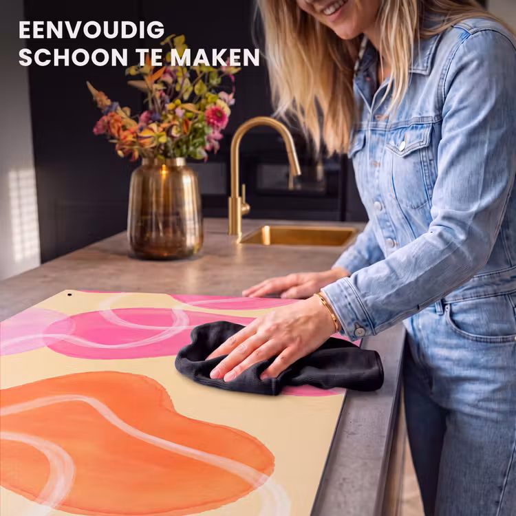 Abstract - Aquarel - Organisch - Oranje - Roze Inductie beschemer met haakjes klein -ky-schoon-nl