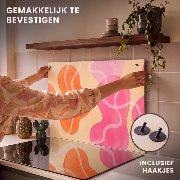 Abstract - Aquarel - Organisch - Oranje - Roze Inductie beschemer met haakjes klein -ky-ophangen-nl