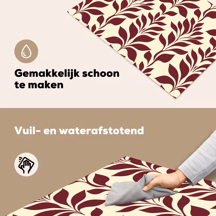Abstract - Bladeren - Burgundy Inductie beschemer met haakjes klein 777 -ky-schoon-nl